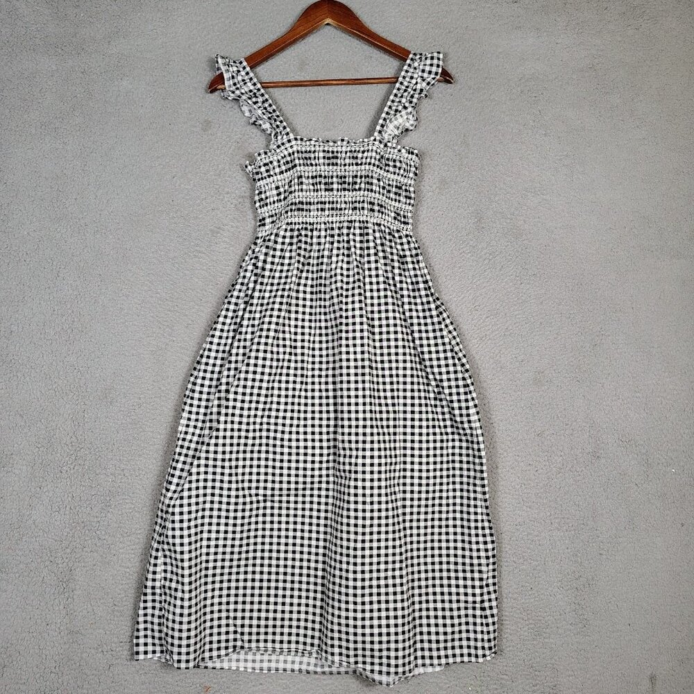 Bcbgeneration Midi Dress Women's Small Black White Gingham Check Poplin Smocked - Picture 2 of 12